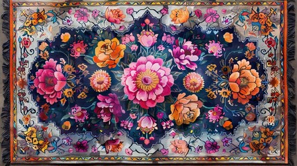 Vibrant traditional rug with intricate patterns. Generative AI