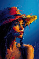 Abstract portrait of a woman in vibrant shards. Generative AI