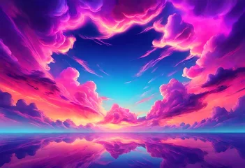 Fotobehang abstract fantasy background of colorful sky with neon clouds, Colorful banner of purple and blue.  © Mehr