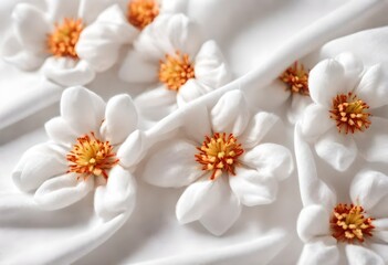 Naklejka na ściany i meble Cotton flower on white cotton fabric cloth backgrounds with copy space. 