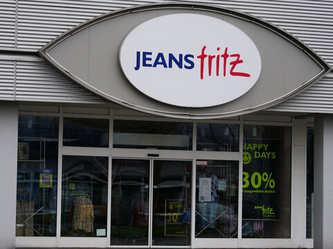 Store Logo / design / lettering German Jeans Fritz Handelsgesellschaft f&uuml;r Mode mbH focuses on mid-priced casual wear, Germany, Paderborn, North Rhine-Westphalia, 24.03.2024