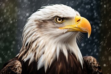 Obraz premium American bald eagle close-up with rain background