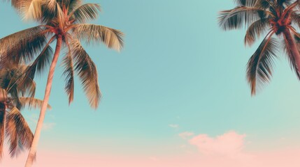 Palm trees and clear blue sky on summer vacation. 