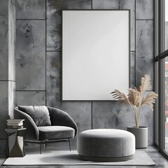 Elegant and Minimalist Interior with Gray Sofa,Pampas Plant,and Framed Wall Art