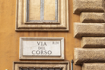 Street sign "Via del Corso" in Rome, Italy