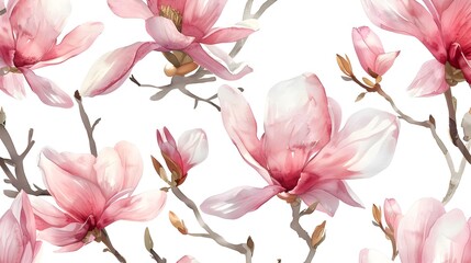 Elegant Magnolia Floral Seamless Watercolor Pattern for Backgrounds,Textiles and Decorative Designs