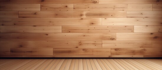 Close-up view of a wooden floor next to a wooden wall, showcasing the natural textures and colors of the wood - obrazy, fototapety, plakaty