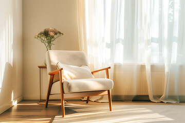 clean white interior design room with a white chair in the foreground