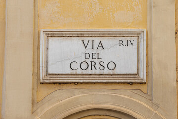Street sign "Via del Corso" in Rome, Italy