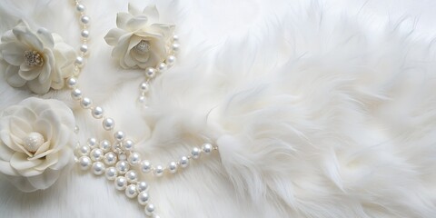 background, flowers, white fur pearls