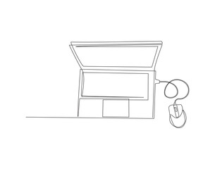Continuous Line Drawing Of Laptop Computer. One Line Of Laptop Gadget. Laptop Continuous Line Art. Editable Outline.