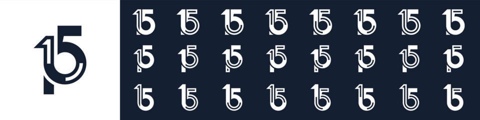 collection of creative number 15 logo designs. abstract fifteen design vector illustration