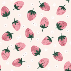 pink color and flower strawberry pattern