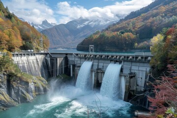 Fototapeta na wymiar Aerial view of a large hydro electric facility.