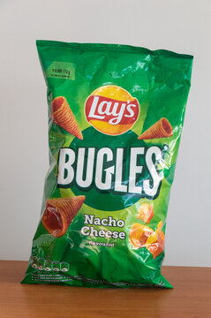Pruszcz Gdanski, Poland - March 3, 2024: Pack of Lays bugles nacho cheese flavoured.