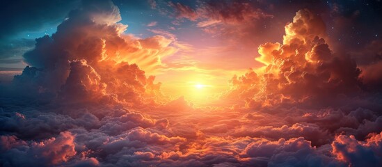 Epic decorative cloud storm scene, Dramatic sky, Soft sunlight