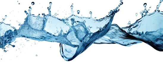 Obraz premium Captured in detail, a mesmerizing blue water splash frozen in action against a plain white background, creating a striking contrast