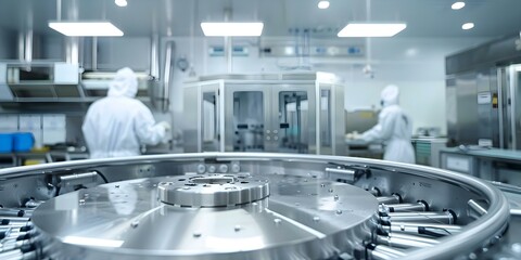 Exploring Quality Control Processes in a Modern Pharmaceutical Factory: Emphasizing Precision Hygiene and Technology. Concept Pharmaceutical Industry, Quality Control Processes, Modern Factory - obrazy, fototapety, plakaty