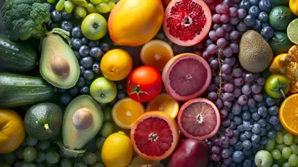 Rolgordijnen Assortment of fresh organic fruits and vegetables © PatternHousePk