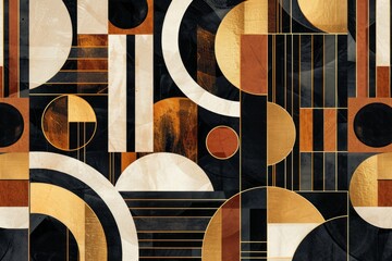 colorful abstract retro futuristic pattern art deco design illustration background with geometric elements with metallic accents gold bronze copper decoration. vintage music concept. 