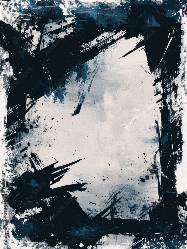 Aufkleber a black and white photo with splatters of paint and a frame. the photo has a moody and abstract feel