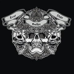 Gothic sign with skull, grunge vintage design t shirts