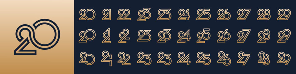 collection of creative number 20 to 29 logo designs. abstract number design vector illustration - obrazy, fototapety, plakaty