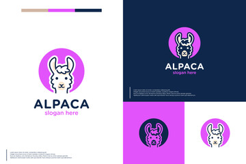 Fototapeta premium head cartoon logo , llama mascot , logo design vector.
