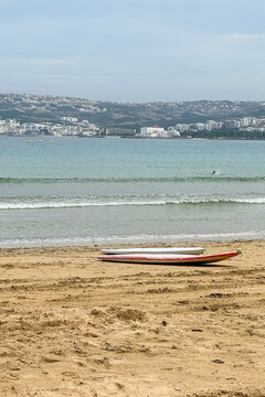 People enjoying their time on the beach in Tanger, Morocco