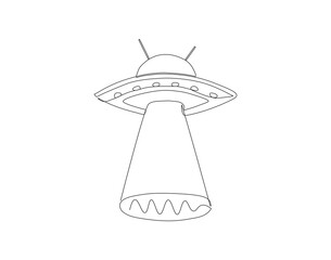Continuous line drawing of UFO. One line of outer space concept. UFO continuous line art. Editable outline.