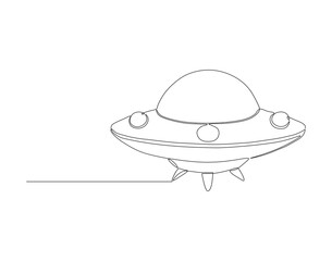 Continuous line drawing of UFO. One line of outer space concept. UFO continuous line art. Editable outline.