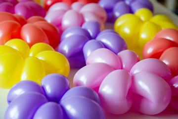 daisies made from balloons on a white background, card made from balloons