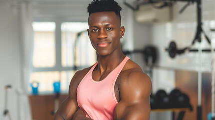 Fototapeta na wymiar Portrait of muscular african american young man ready for workout