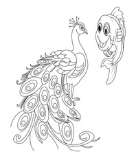 Peacock Coloring Book Page For Kids