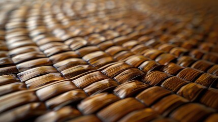 The image is of a brown woven fabric with a pattern of squares. The squares are of different sizes and are arranged in a way that creates a sense of depth and texture. Scene is warm and inviting