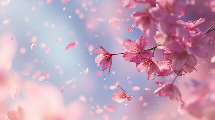 
spring, pink cherry blossoms in the wind