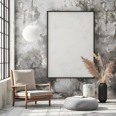 Minimal Modern Interior with Blank Poster Frame Mockup for Artwork or Branding Display