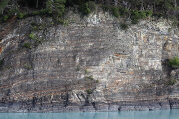 Closeup of a beautiful rock layering pattern seen in a cliff by the Argentino Lake.