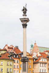 Old town and Sigismund's Column in Warsaw, Poland