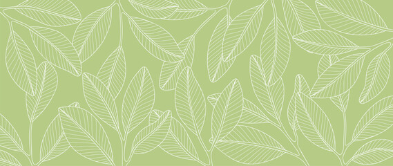 Abstract foliage line art vector background. Leaf wallpaper of tropical leaves, leaf branch, plants in hand drawn pattern. Botanical jungle illustrated for banner, prints, decoration, fabric. - obrazy, fototapety, plakaty