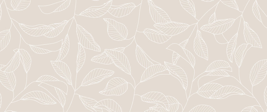 Abstract foliage line art vector background. Leaf wallpaper of tropical leaves, leaf branch, plants in hand drawn pattern. Botanical jungle illustrated for banner, prints, decoration, fabric.