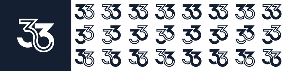 collection of creative number 33 logo designs. abstract thirty-three design vector illustration