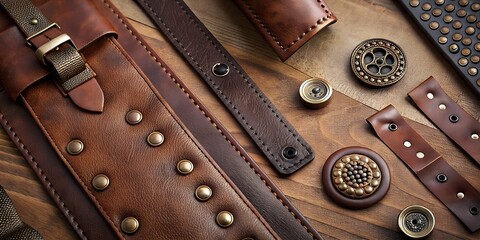 leather embossing, rivets, buttons, fittings