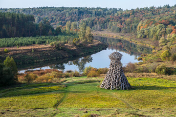 NIKOLA-LENIVETS, RUSSIAN FEDERATION - SEPTEMBER 27, 2015 - the Lighthouse sculpture near Ugra river