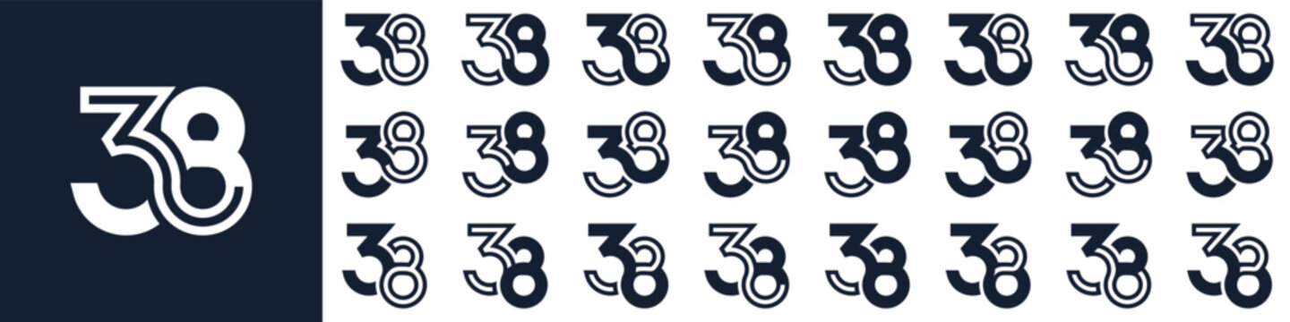 collection of creative number 38 logo designs. abstract thirty-eight design vector illustration