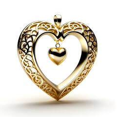 Golden heart - pendant on a white background