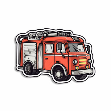 fire truck, sticker on white background