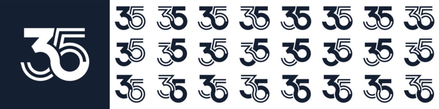collection of creative number 35 logo designs. abstract thirty-five design vector illustration