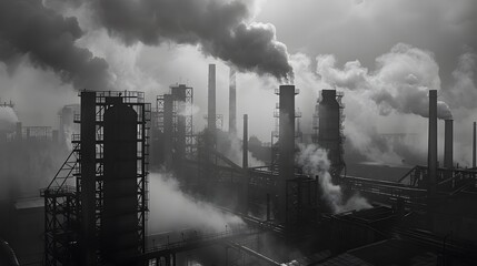 Industrial smoke billows from a factory chimney polluting the air - obrazy, fototapety, plakaty