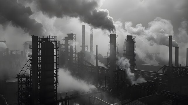 Industrial smoke billows from a factory chimney polluting the air